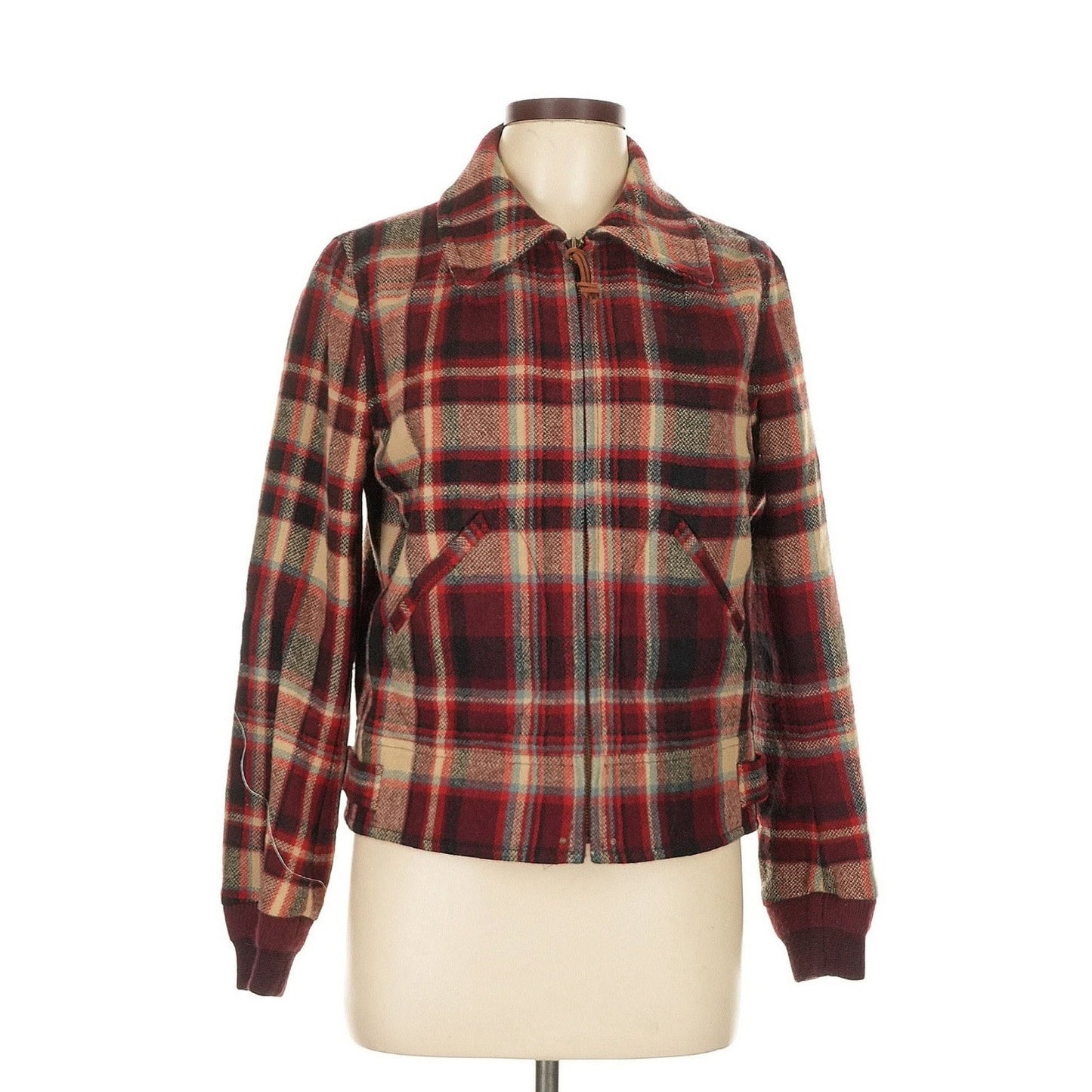 Polo Ralph Lauren Women’s Wool Jacket Bomber Plaid Coat 10 $498 Red Black Zip Up