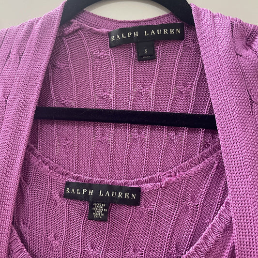 Ralph Lauren Black Label Collection Silk Cable Knit Cardigan Sweater Dress Set S