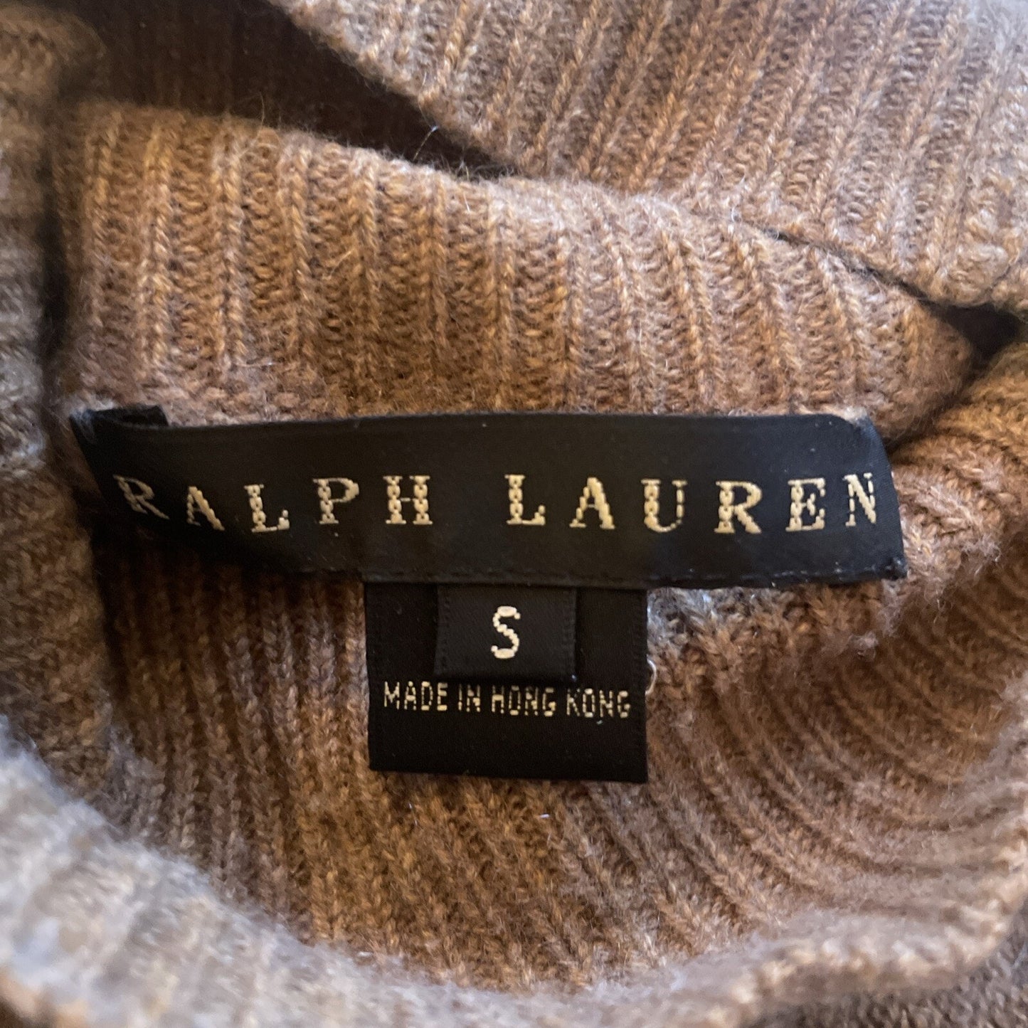 Ralph Lauren Black Label Cashmere Sweater Dress CableKnit Midi Turtleneck Brown