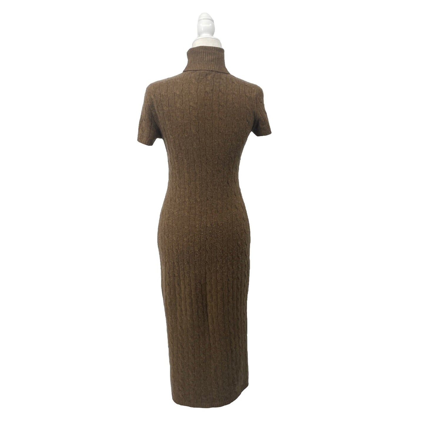 Ralph Lauren Black Label Cashmere Sweater Dress CableKnit Midi Turtleneck Brown