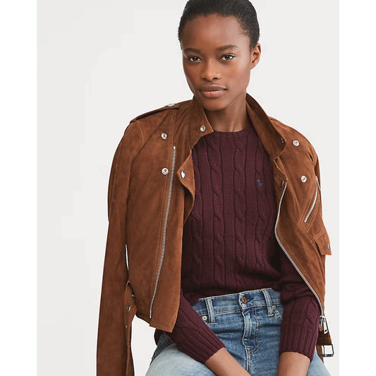 Polo Ralph Lauren Suede Jacket Modo Goat Leather Biker Belted Brown 6 S $998