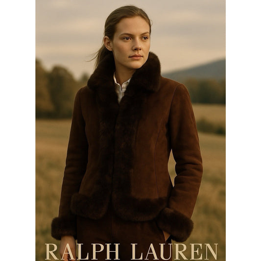 Ralph Lauren Black Label Collection Brown Sheepskin Fur Trim Shearling Jacket 6