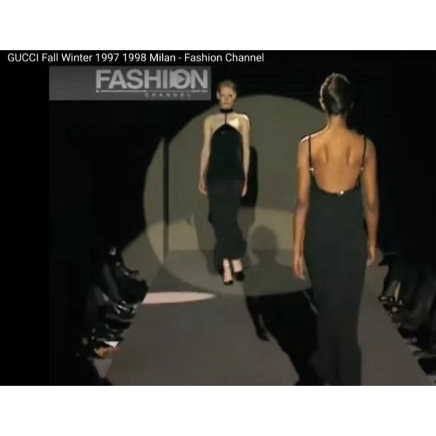 Gucci Tom Ford 1997 Runway Black Gown Leather Harness Maxi Dress 44 Vintage NWT