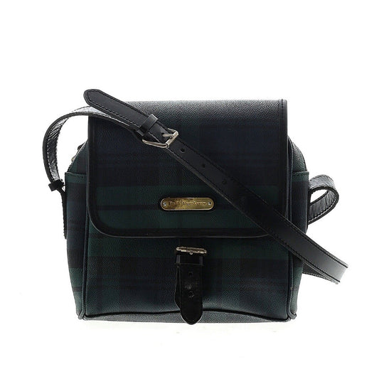 Polo Ralph Lauren Vintage Green Plaid Leather Messenger Bag Black Crossbody