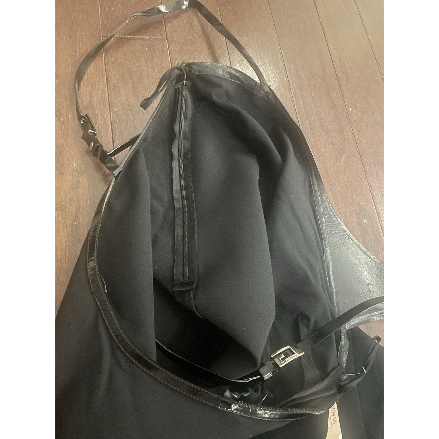 Gucci Tom Ford 1997 Runway Black Gown Leather Harness Maxi Dress 44 Vintage NWT