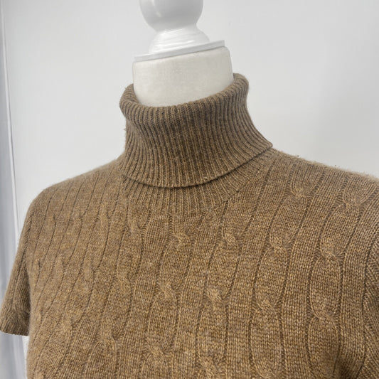 Ralph Lauren Black Label Cashmere Sweater Dress CableKnit Midi Turtleneck Brown