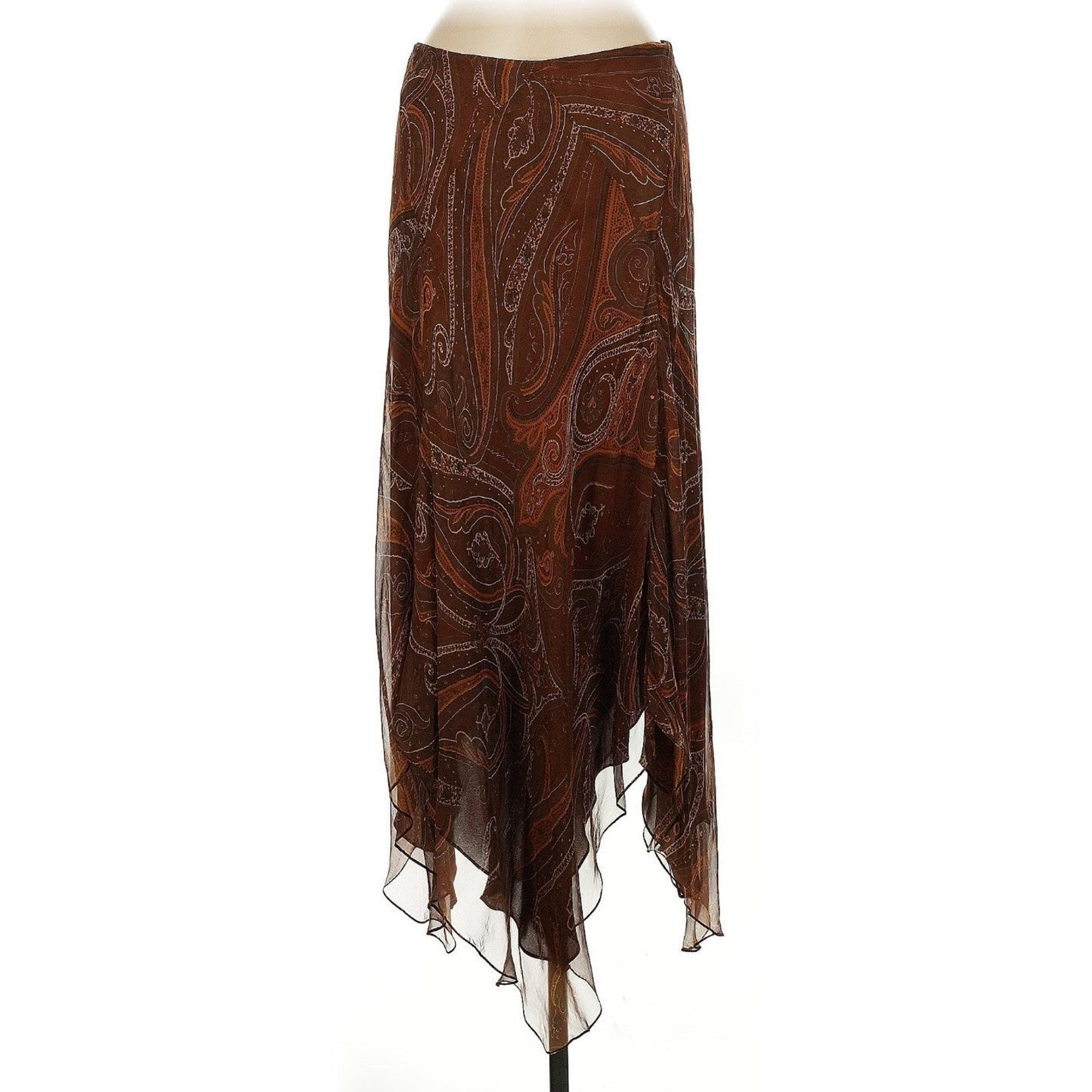 Ralph Lauren Black Label Silk Paisley Skirt 6 Brown Asymmetrical Vintage HighLow