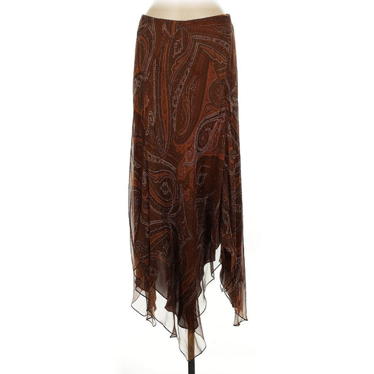 Ralph Lauren Black Label Silk Paisley Skirt 6 Brown Asymmetrical Vintage HighLow