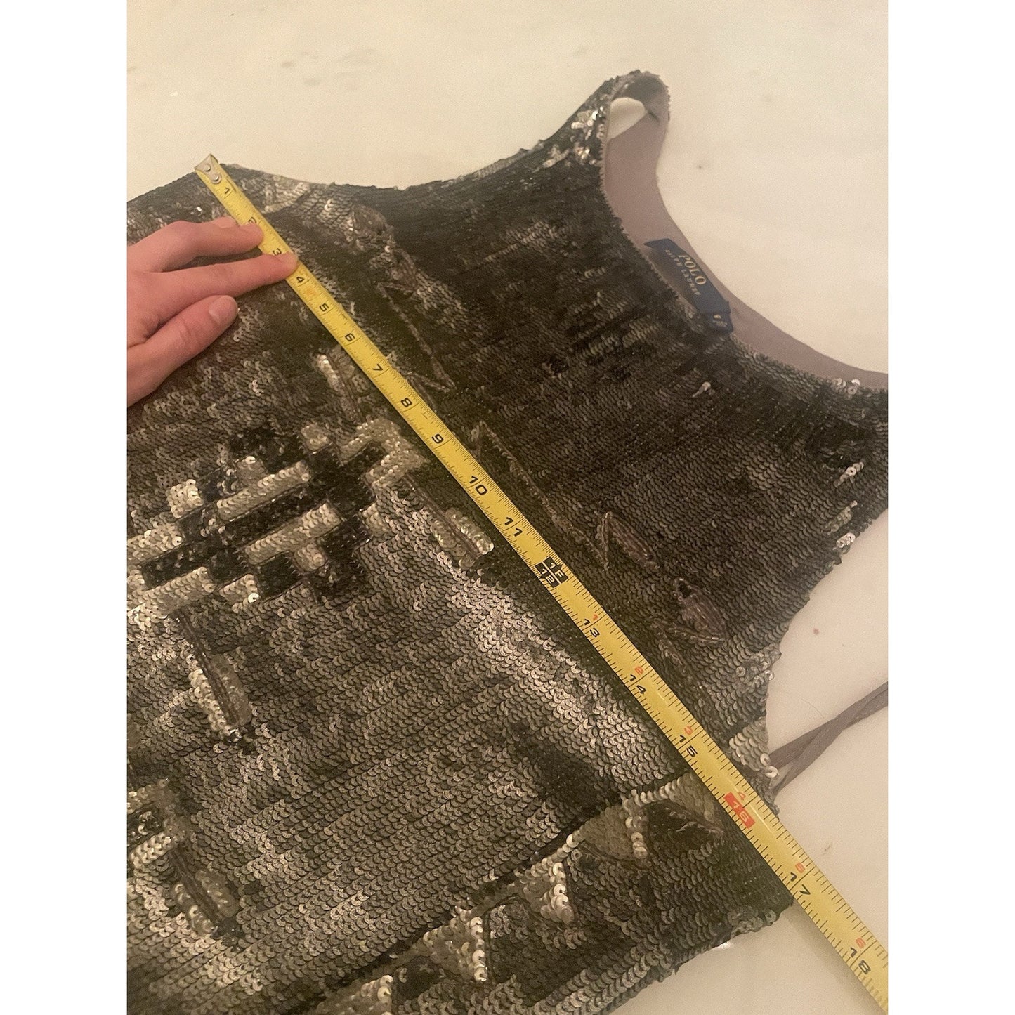 Ralph Lauren Beaded Shift Dress Metallic Mini Western Sequin Party Cocktail 6 S