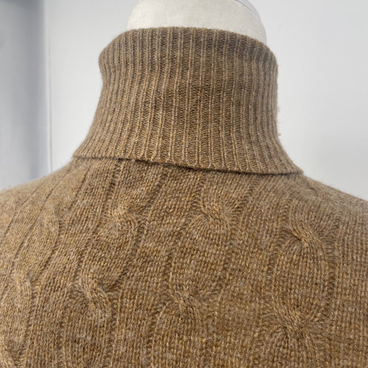 Ralph Lauren Black Label Cashmere Sweater Dress CableKnit Midi Turtleneck Brown