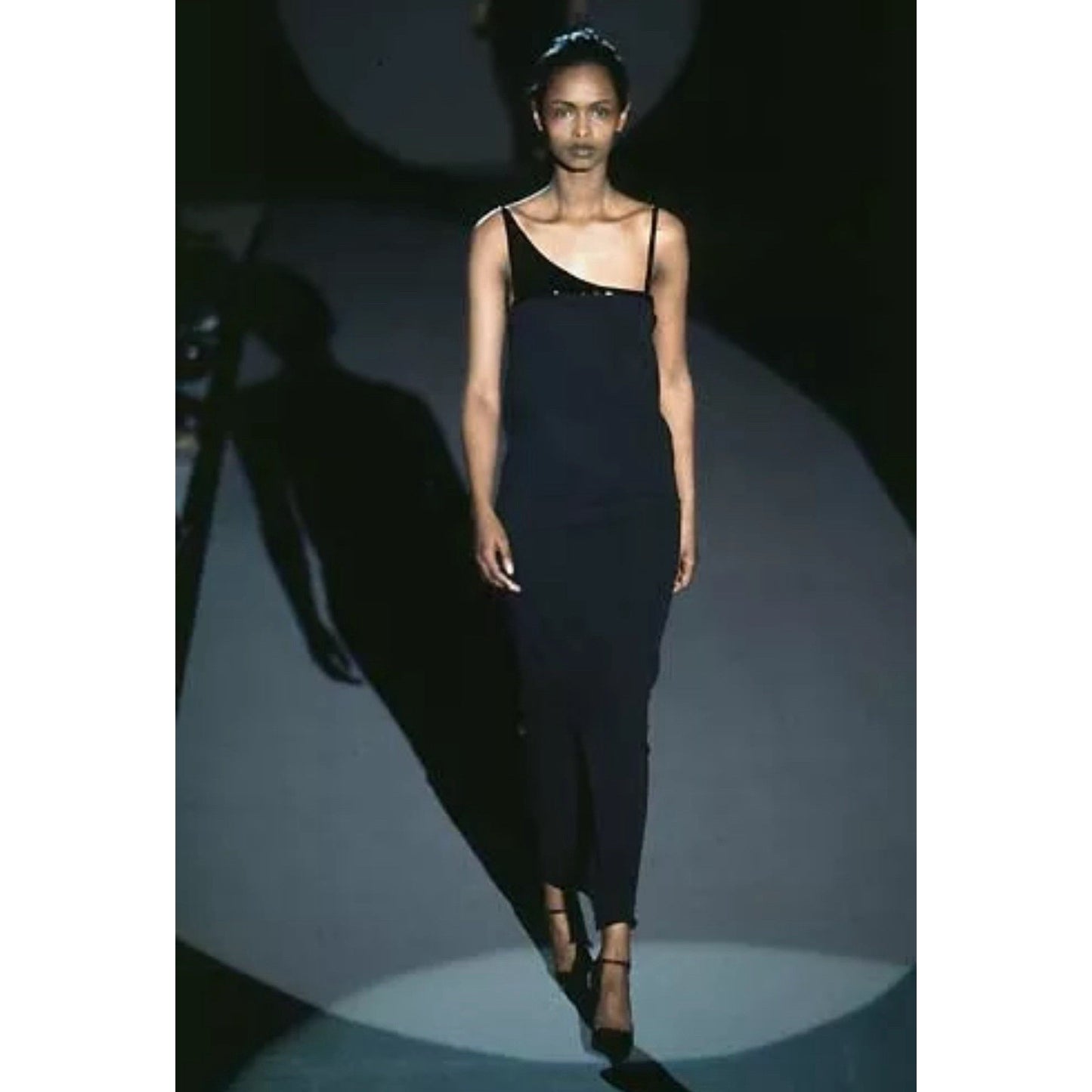 Gucci Tom Ford 1997 Runway Black Gown Leather Harness Maxi Dress 44 Vintage NWT