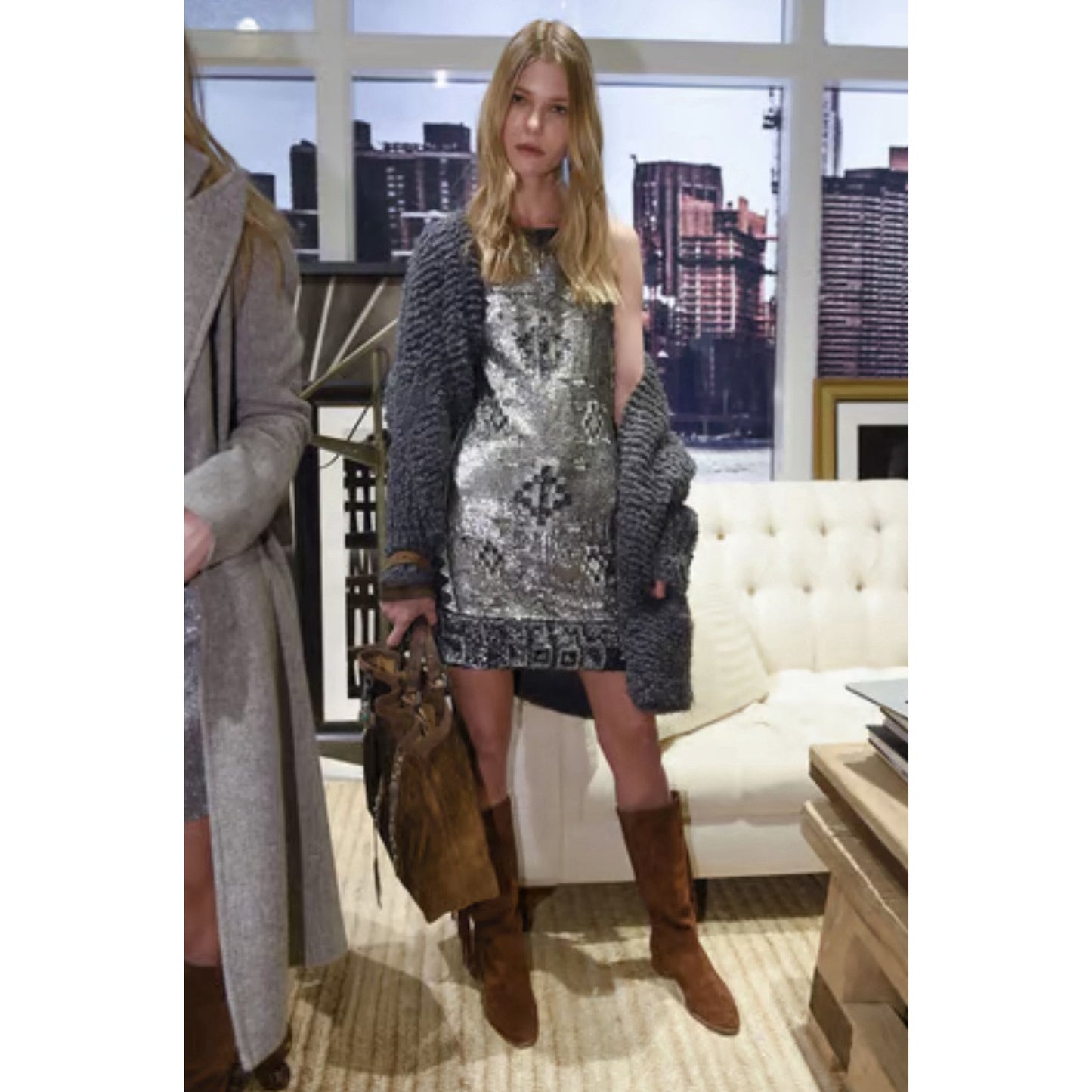 Ralph Lauren Beaded Shift Dress Metallic Mini Western Sequin Party Cocktail 6 S
