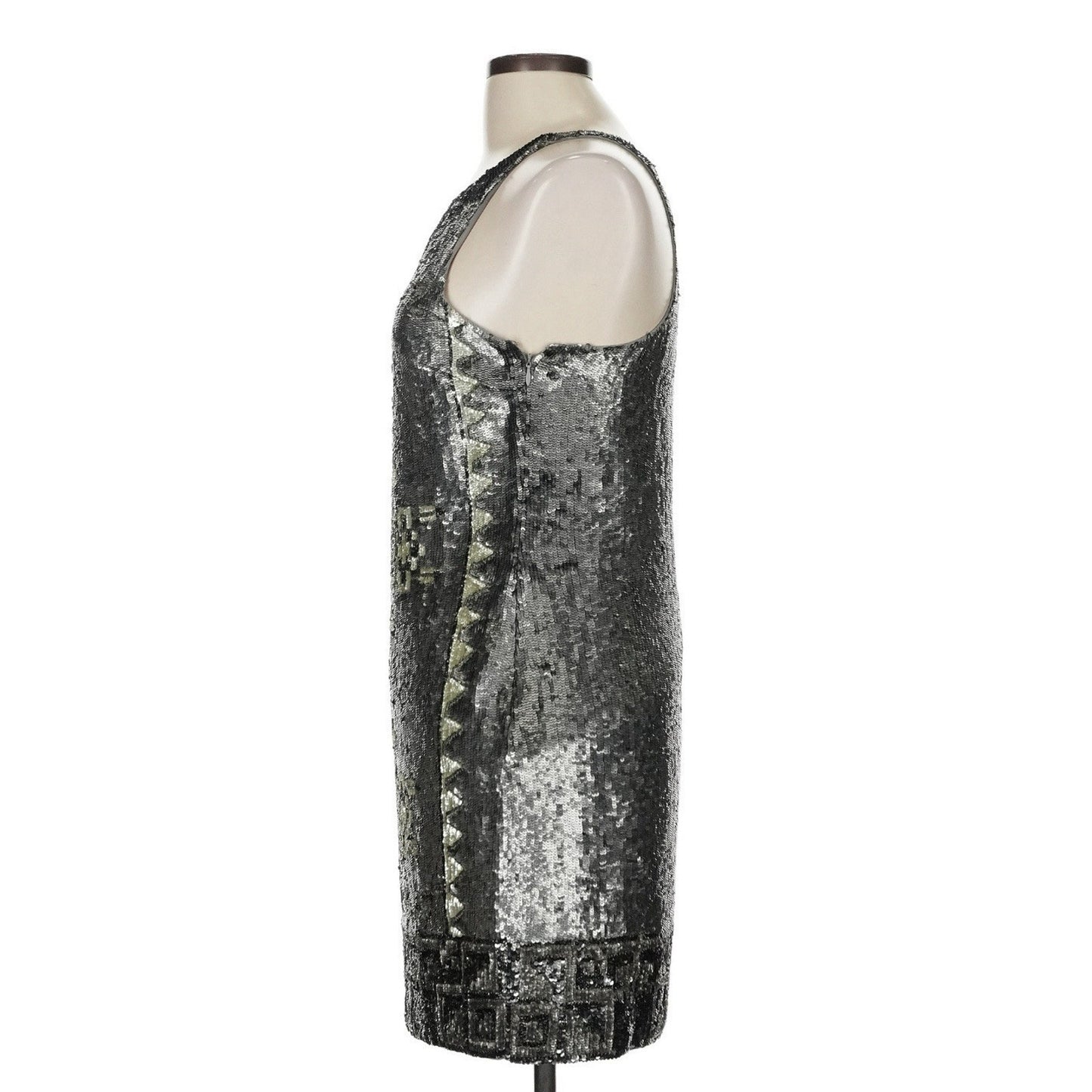 Ralph Lauren Beaded Shift Dress Metallic Mini Western Sequin Party Cocktail 6 S