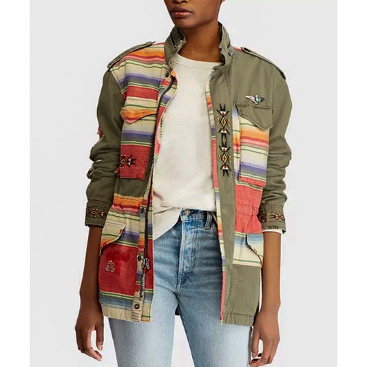 Polo Ralph Lauren Embroidered Field Jacket Military Patchwork Southwestern Aztec