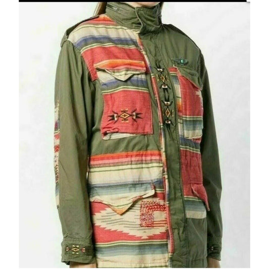 Polo Ralph Lauren Embroidered Field Jacket Military Patchwork Southwestern Aztec