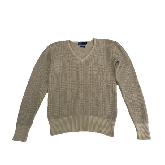 Men’s Vintage Polo Ralph Lauren Cashmere Sweater S Ivory Plaid 90s