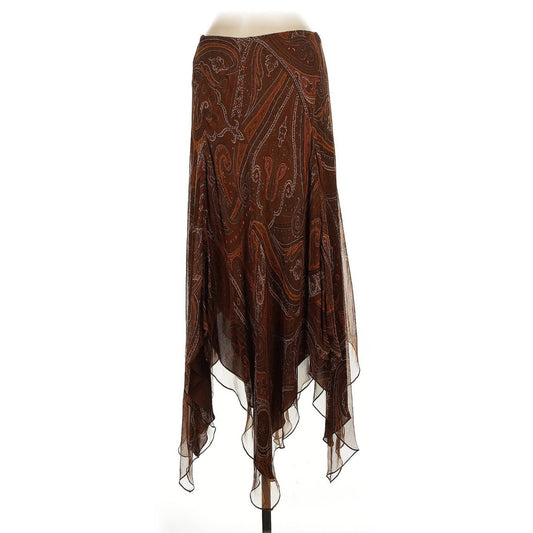 Ralph Lauren Black Label Silk Paisley Skirt 6 Brown Asymmetrical Vintage HighLow