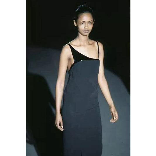 Gucci Tom Ford 1997 Runway Black Gown Leather Harness Maxi Dress 44 Vintage NWT