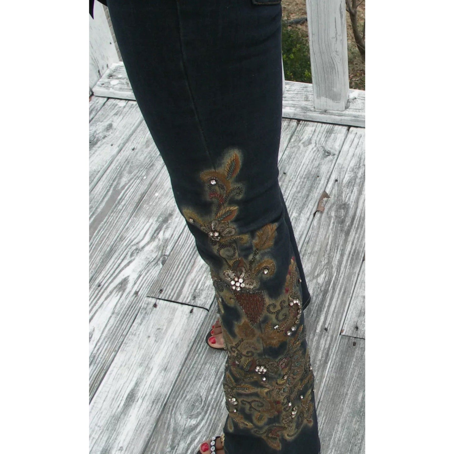 Ralph Lauren Black Label Embellished Jeans Embroidered Bead Jewel Denim 30 $1690