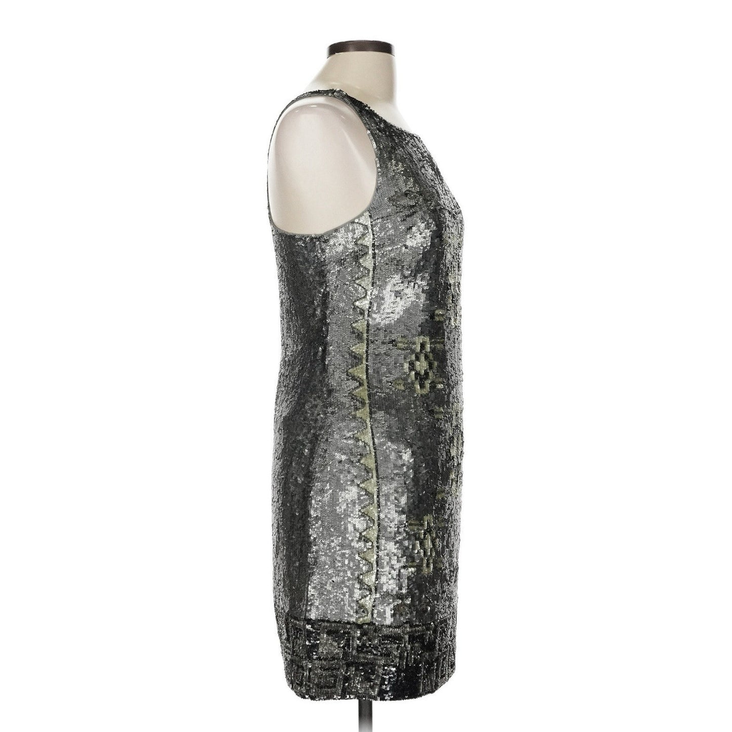 Ralph Lauren Beaded Shift Dress Metallic Mini Western Sequin Party Cocktail 6 S
